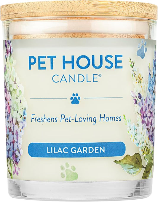 One Fur All Pet House Candle Plant-Based/Soy - Clean Burning Scented, Long Lasting Pet Odor Candle for Home - Lilac Garden
