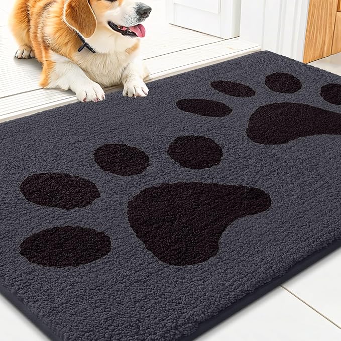 Smiry Dog Door Mat for Muddy Paws 36x24, Dirt Trapper Non Slip Washable Indoor Doormats, Absorbent Entryway Carpet for Inside Floor, Black