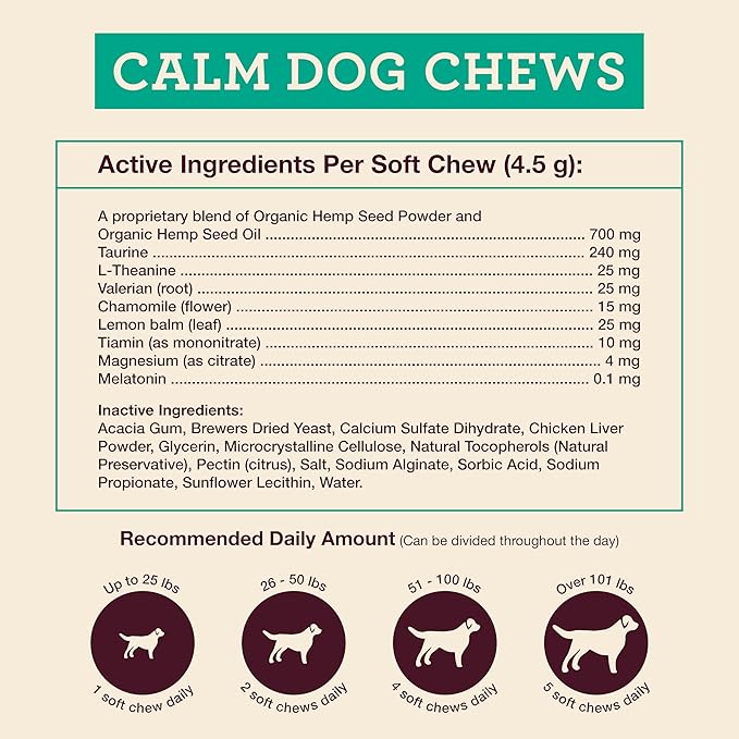 Hemp Well Calm Dog Soft Chews: 60 ct. Organic Hemp Infused with Melatonin - Calming Chews for Separation, Thunderstorms, and Stress - 1 Pack Chews