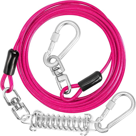 jenico Dog Tie Out Cable, 10/15/20/30/40/50/70/100/150FT Runner Cable with Swivel Hook and Shock Spring, Dog Leash Run Tether for Yard Outdoor and Camping,for Small to Medium Pets Up to 500 LBS