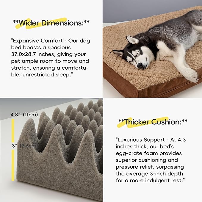 Sytopia Washable Indestructible 37" Dog Bed for Large Dogs – Double-Sided Plush, Waterproof, Removable Cover, Thick Orthopedic Support, Durable Multi- Size Comfort Clearance Indoor Flat Dog Bed