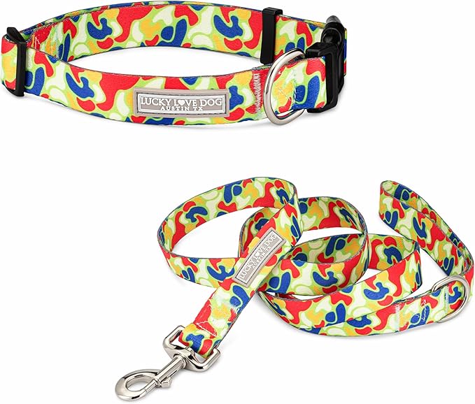 Lucky Love Dog - Adjustable Dog Collar and Leash Set with Easy Click Buckle for Small to Large Dogs, Durable, & Comfortable Collar for Male & Female Dogs, Puppies & Adult Ones - Oscar Combo, XS