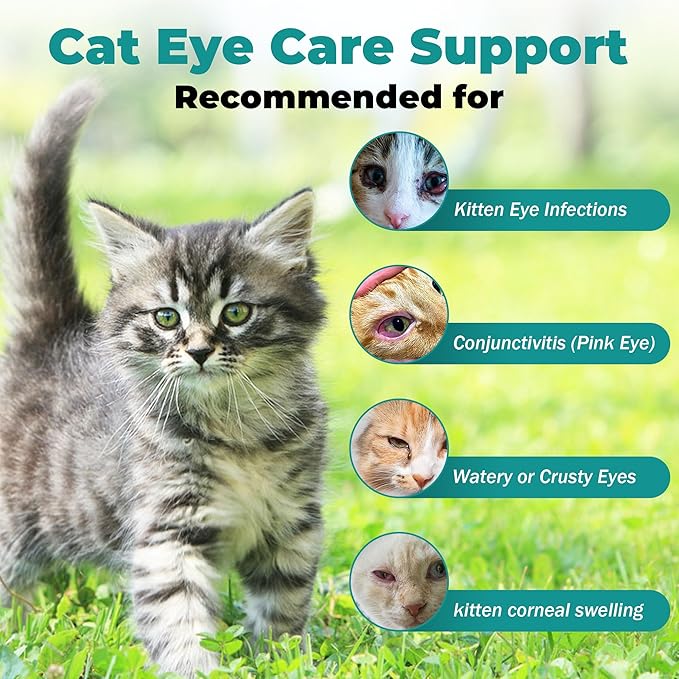 Cat Eye Infection & Vision Care Support | Cat Eye Conjunctivitis Support for Cats & Kittens | Soothes Red, Watery Eyes & Discharge | L-Lysine, Lactoferrin, Zinc, Lutein, Taurine | 2.03 fl.oz