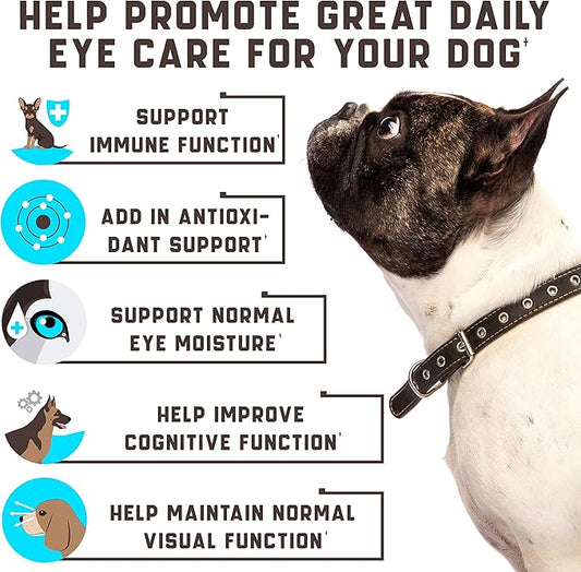 Eye Vitamins for Dog Eye Health & Tear Stains - Clear Vision Soft Chews for Dog Eye Care & Immune Support with Lutein, Lycopene, Vitamin C, Carrot, Fish Oil for All Breeds and Ages - 180ct