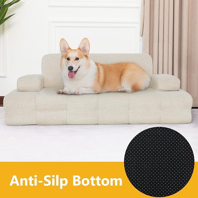 Lovupet Dog Sofa Bed for Medium Breed, Dog Couch Sleeping Bed with Anti-Slip Bottom, PS579 (White)