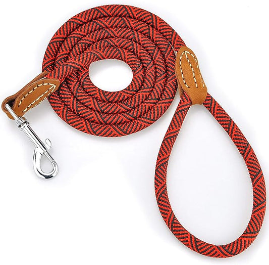 Mile High Life | Mountain Climbing Dog Rope Leash with Heavy Duty Metal Sturdy Clasp | Genuine Leather Tailored Connection with Strong Stitches (Red, 48 Inch (Pack of 1))