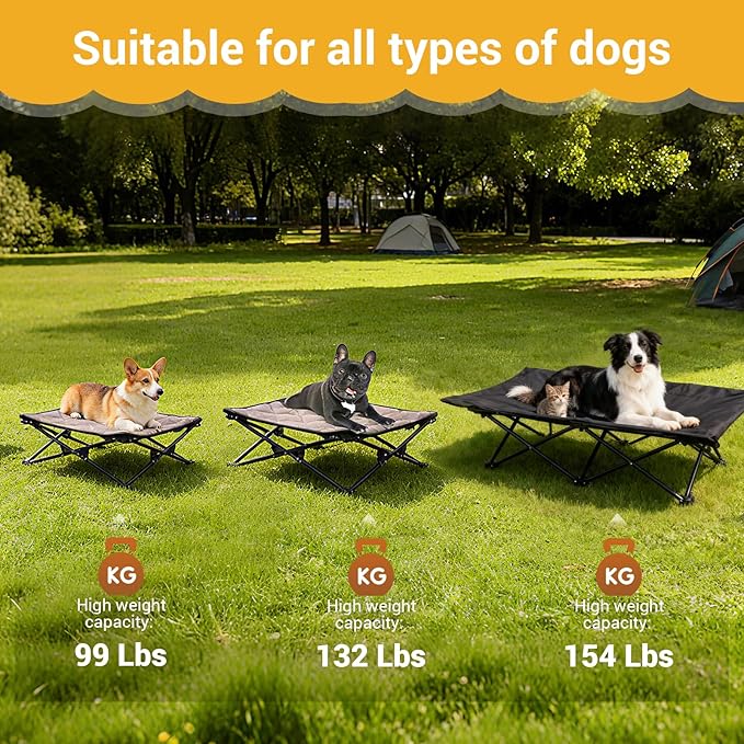 KingCamp Elevated Dog Bed for Large Dogs, Outdoor Raised Cooling Pet Cot Bed with Washable Breathable Mesh & No-Slip Feet Perfect for Camping, Backyard, Indoor Use (Large, Black)