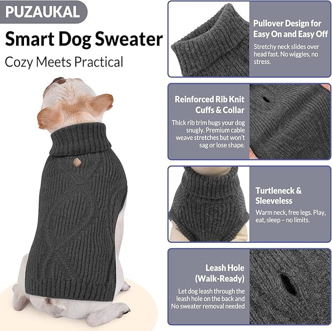 Dog Sweater Pullover, Cable Knit Dog Christmas Sweater, Dogs Sweaters for Small Medium Large Dogs with Harness Hole,Puppy Sweaters Boy Or Girl(Grey,M)