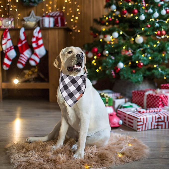 ADOGGYGO Christmas Dog Bandanas 2 Pack, Premium Cotton Fabric, Multiple Sizes Offered, White Red Plaid Bandanas for Large and Extra Large Dogs (X-Large)