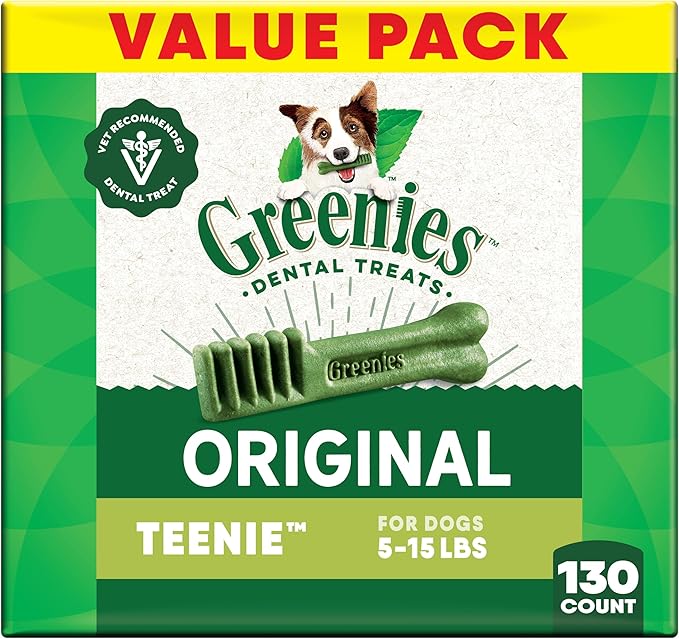 Greenies Veterinarian-Recommended Natural Dental Dog Treats Regular Size, Original Flavor, 36 oz. Pack, 130 Count
