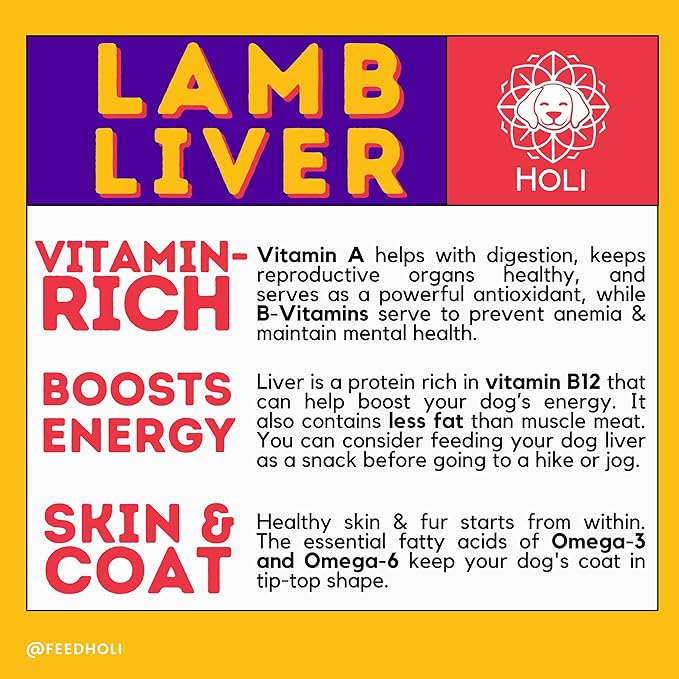 HOLI Lamb Liver Dog Food Topper - Single Ingredient, Human-Grade - Freeze Dried Dog Food Toppers and Flavor Enhancer for Picky Dogs – Grain Free – 100% All Natural - 2oz