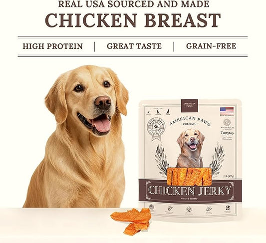 American Paws Chicken Breast Jerky Dog Treats, 100% USA Chicken, Made in USA, All Natural, Single Protein, Grain Free, 2 LB Bag