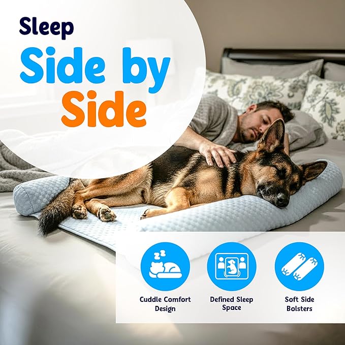 DenMate Dog Bed Co Sleeper: The First On-Bed DogBed for Your Pet. Perfect for Large/Medium Size Dogs; Helps Stabilizes Nighttime Movement to Help Improve Dog & Owners Sleep, Machine Washable.