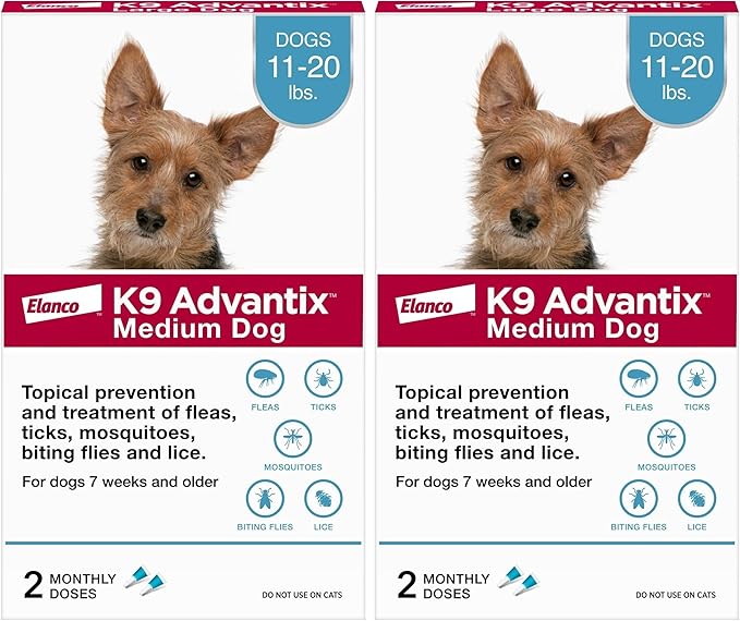 K9 Advantix Flea, Tick & Mosquito Prevention for Dogs 11-20 lbs. | Flea Drops for Medium Dogs | Apply Monthly | 2 Treatments (Pack of 2)