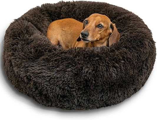 Best Friends by Sheri (or PAWSH Original Calming Donut Dog and Cat Bed, Shag Faux Fur, Dark Brown, Small (23in x 23in) - Helps Provide Anxiety Relief for Pets