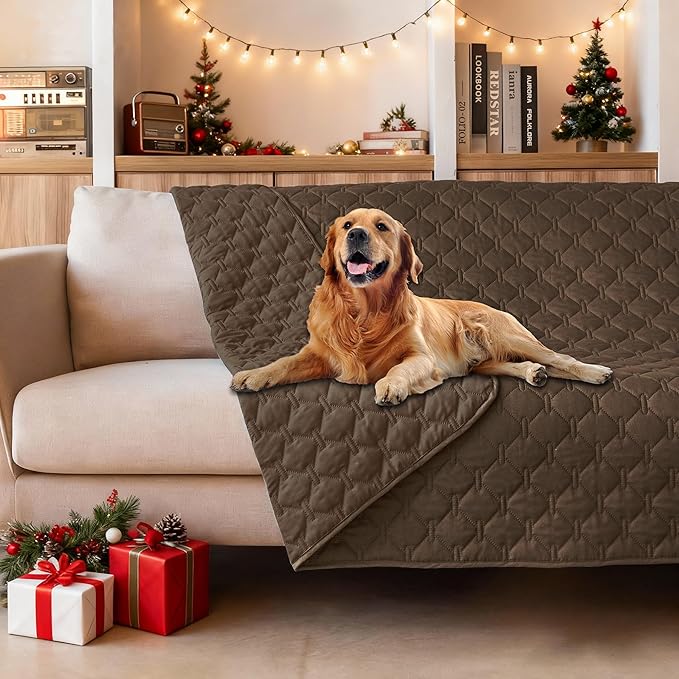 gogobunny 3X Stronger Waterproof Pet Blanket, Scratch Proof Furniture Protector for Dogs Cats, Reversible Cover 52x82 Inch, Dark Chocolate