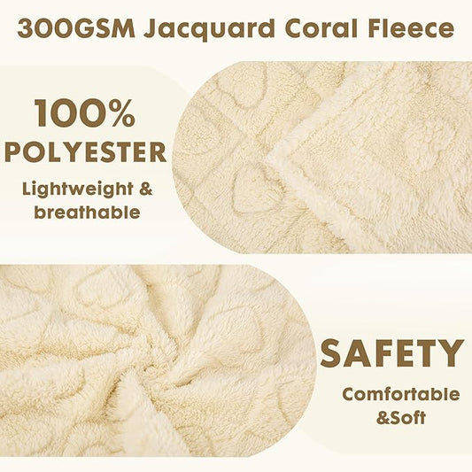 gogobunny Calming Plush Dog Cat Blanket 300GSM Coral Fleece, Ultra-Soft Machine Washable Pet Bedding for Small Medium Dogs Cats Puppies Kittens (Beige, 60x80)