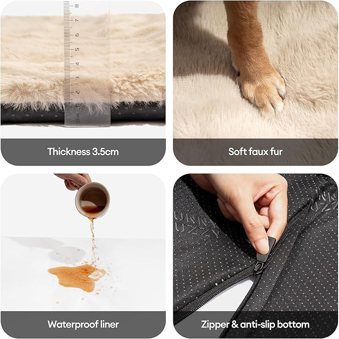 FUNNY FUZZY Self Warming Cat Bed, Waterproof Self Heating Pad for Cats & Dogs, Cozy Plush Warm Pet Mat with Removable Washable Cover - ThermoPad, 31.5"×25", Khaki