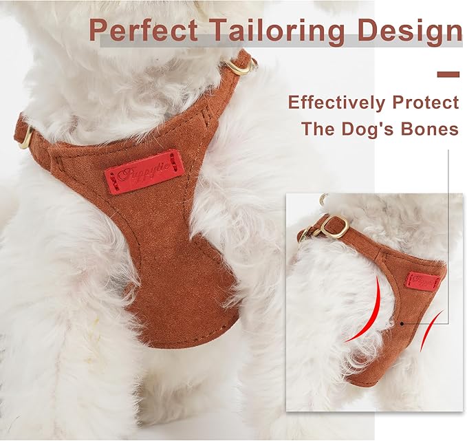 Puppytie No Pull Small Dog Harness with Multifunction Dog Leash,Lightweight Soft Adjustable No Choke Escape Proof Pet Harness Vest Pet Harness Vest,Brown Caramel,S
