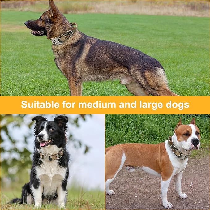 KCUCOP Tactical Dog Collar - Heavy Duty Collar with Handle and Metal Buckle, Military Thick Dog Collars for Medium and Large Dogs(Upgrade Camo-M, 2 Patches)