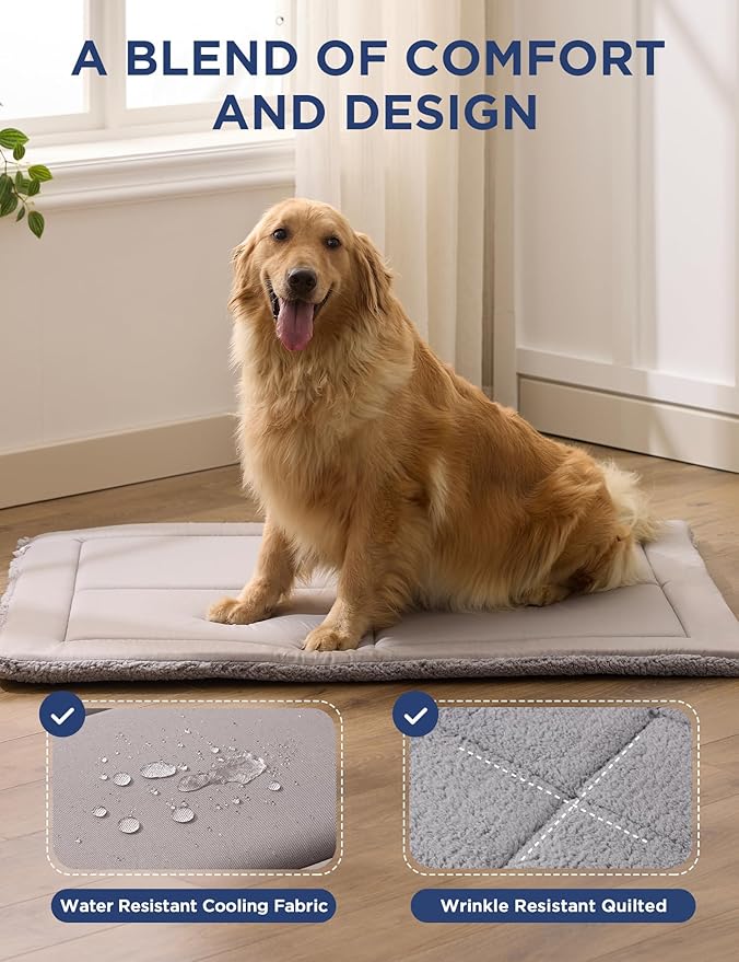 Joydeco Low Profile Dog Crate Mat Reversible Bed Pad, Washable Dog Pad Mat with Ultra Soft Fleece, Compact Design Kennel Beds Mats for Large Medium Small Pets, 36" x 27" Gray