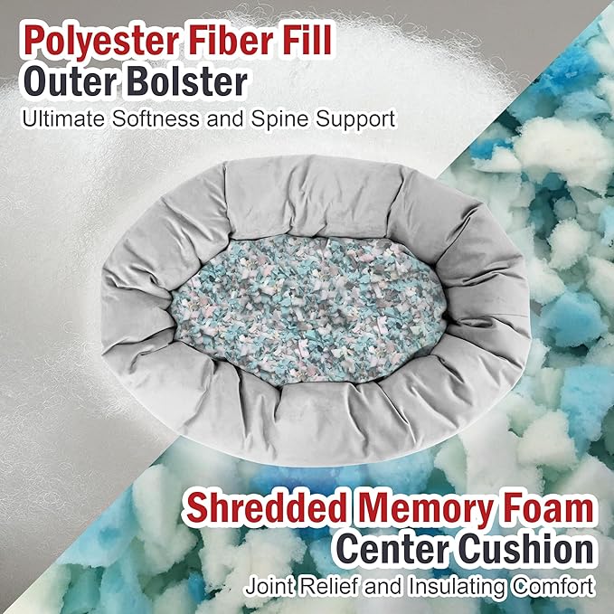 Majestic Pet 52 Inch Suede Shredded Memory Foam Mix Calming Extra Large Dog Bed Washable 52 x 35 x 11 (Inch) - Cozy Soft Donut Round Dog Bed with Spine for Head Support - Pet Bed Stone