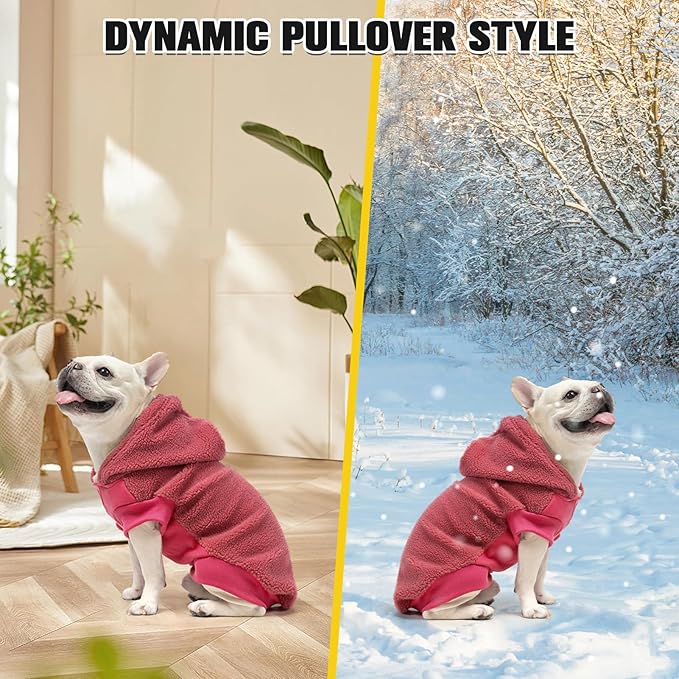 BINGPET Warm Dog Fleece Sweater with Leash Hole, Hood and Collar, Cold Weather Dog Coat for Boys & Girls - Pink(S)