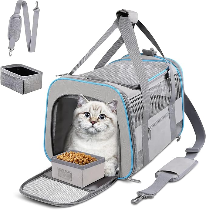 Cat Carrier Dog Carrier TSA Airline Approved for Small Dogs Cats Under 15 lbs, Collapsible Soft Sided Travel Pet Carrier for Puppy Kitten, Light Grey
