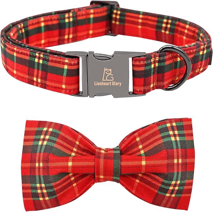 Lionheart Plaid Dog Collar - Adjustable Bow Tie Collar for Small Dogs for Girls or Boys