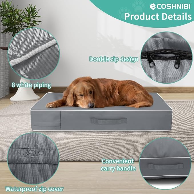 COSHNIBI Dog Bed Covers Replacement Washable,Waterproof Dog Bed Cover with Zip and Carry Handle for Dog/Cat 36''Lx27''Wx4''H-Grey