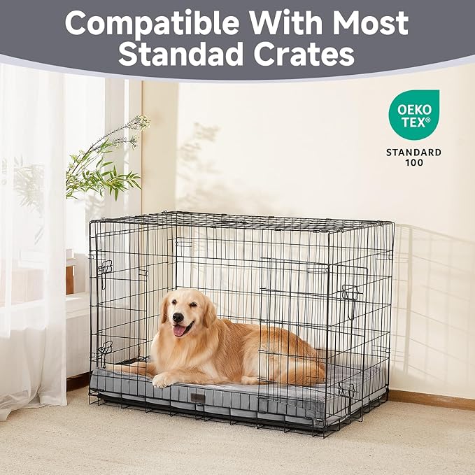 OhGeni 41 Inches Orthopedic Waterproof & Machine Washable Dog Bed for Large Pets, Gifts for Christmas, Suitable for Crates, 25D Egg Crate Foam, Non-Slip Bottom & Removable Cover(Gray)
