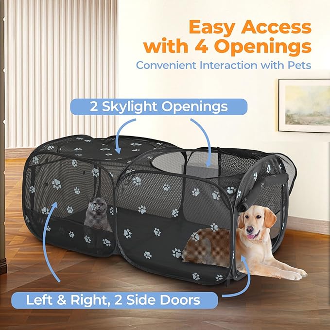 2-in-1 Dog Playpen 73.5''Pop Up Cat Pet Playpen, Assembly-Free Indoor Outdoor Kitten Enclosure, Breathable Cat Cage Portable Puppy Tent Crates Kennel for Small Animals(No Divider, Unified Space)