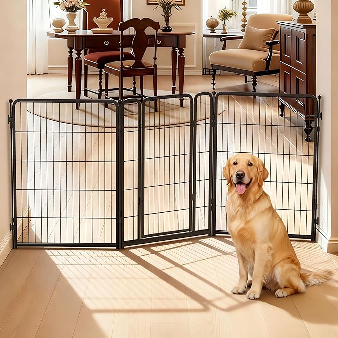 FXW Dog Gate Extra Wide Designed for Indoor Use, Adjustable Width Up to 83-inch Wide (40" H 3 Wire Panels for Medium and Large Dogs), Black