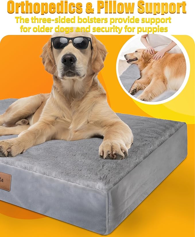 Sytopia 42 Inch Orthopedic Dog Bed for Large Dogs, Chew Proof Extra Large Pet Bed, Washable Waterproof Removable Cover, Anti-Slip Bottom, Durable Crate Mattress for Indoor Outdoor, XL