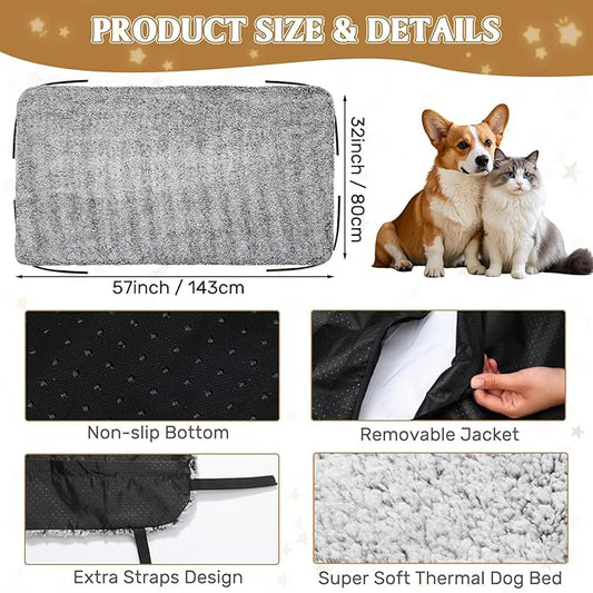 Large Self Warming Dog Pad for Elevated Cot Dog Beds Self Heating Pet Mat Warm Thermal with Corner Straps 32x57in Removable Washable Soft Cover Non-Slip Bottom for Indoor Outdoor