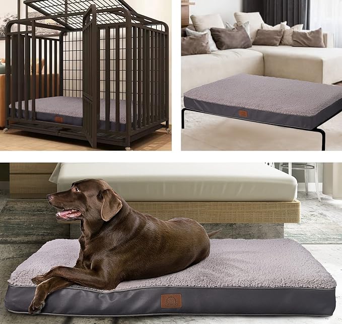 Extra Large Waterproof Dog Bed, Jumbo Orthopedic Dog Beds with Removable Washable Cover for Large Dogs, Pet Bed Mat Egg-Crate Foam, 3XL(47.5"X29"X4"), Grey