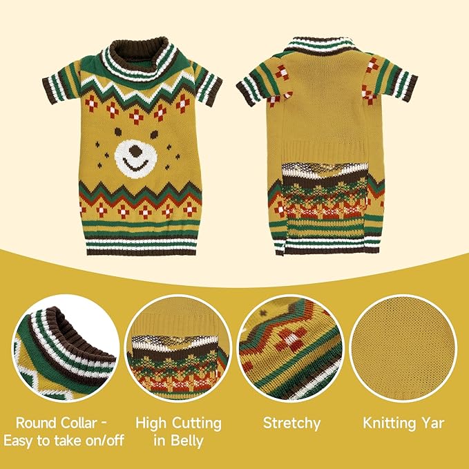 Small Dog Sweater for Male Female - Warm Halloween Autumn Knit Sweaters With Long Legs for Yorkie Chihuahua