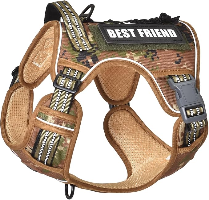 PET MARVEL Tactical Dog Harness for Small Size, No Pull Military Dog Vest with Easy Control Handle, Molle Hoop & Loop, Adjustable Reflective Reinforced Stich for Walking Training, Camouflage