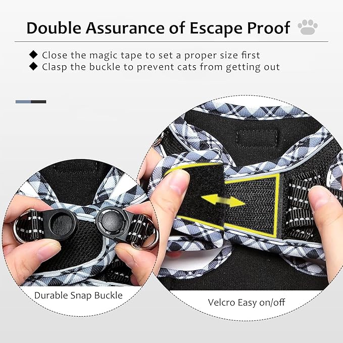 Cat Harness and Leash Set for Walking, Escape Proof Adjustable Soft Mesh Kitten Harness with Reflective Strips, Breathable No-Choke Pet Vest for Small Cats or Puppies(Black,XS)