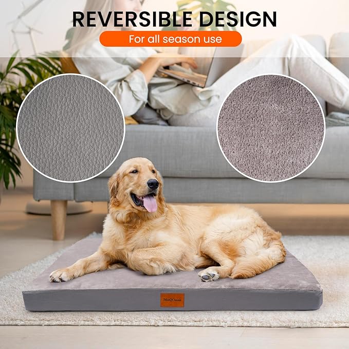 Waterproof Dog Bed for Medium Sized Dogs, Orthopedic Washable Crate Pad 29 inch, Egg Crate Foam Pet Bed Mat with Removable Cover, Anti-Slip Reversible Kennel Pad, 29''×18'', Grey