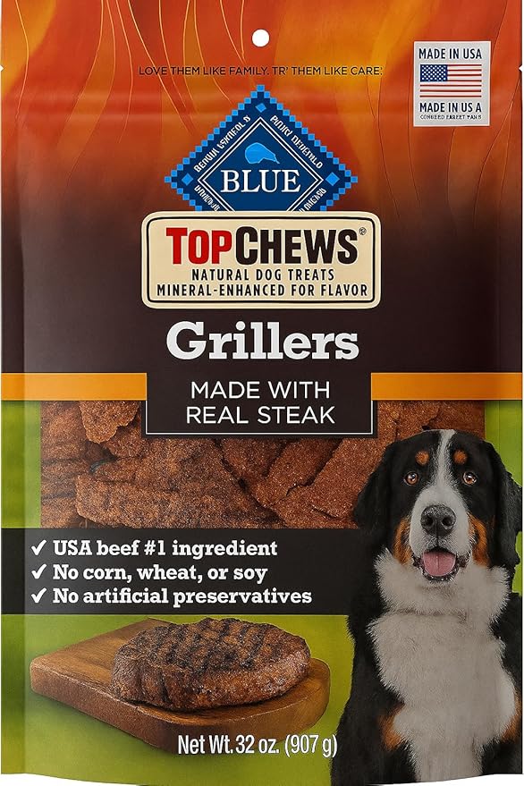 Top Chews Natural Dog Treats – Grillers Made with Real Steak – 32 Oz (907 g) – USA Beef #1 Ingredient, No Artificial Preservatives, No Corn, Wheat or Soy