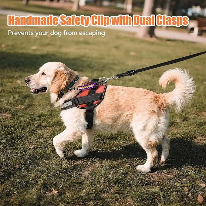 Dog Collar Safety Clip, Collar Companion, Handmade Backup Safety Strap, Double-Ended Clip Leash Connector, Suitable for Dog Harnesses, Prong, Pinch Collars (Purple,Gold, 1 Pack)