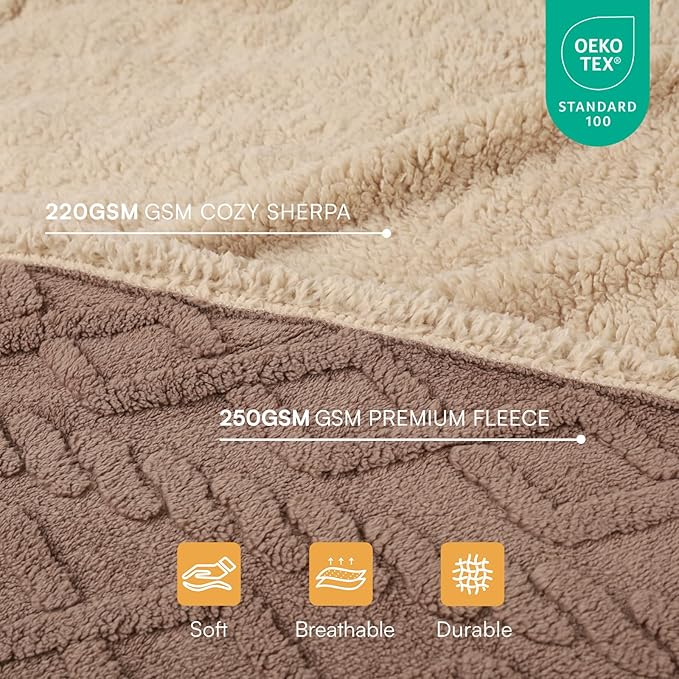 Luciphia Waterproof Pet Blanket, Liquid Pee Proof Dog Blanket for Sofa Bed Couch, Reversible Sherpa Fleece Furniture Protector Cover for Small Medium Large Dogs Cats, Khaki Queen Size（90" x 82"）