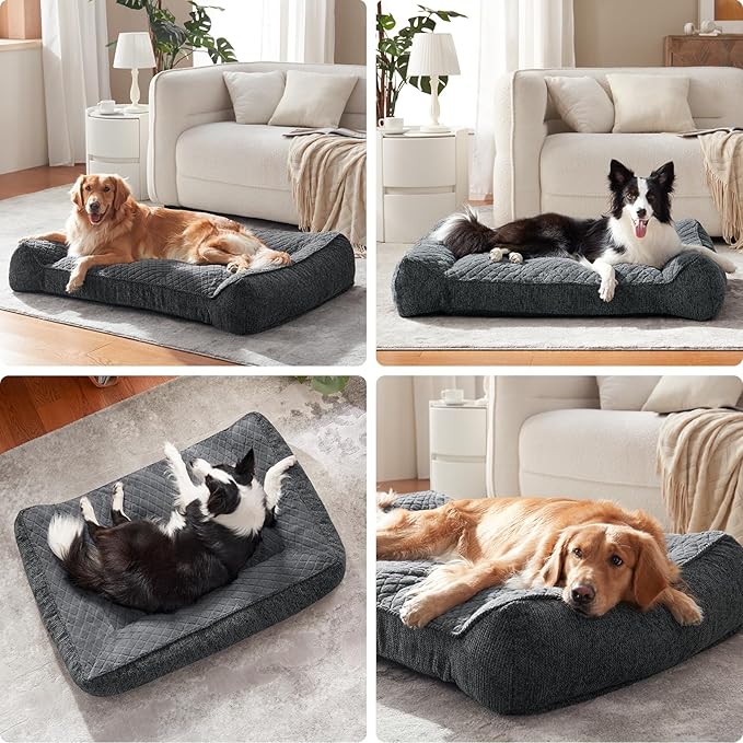 JOEJOY Orthopedic Dog Bed Medium Sized Dogs, Extra Thick Supportive Big Dog Couch Bed with Sides and Waterproof Lining, Ultra Soft Pet Bed Sofa, Grey, 35''x25''