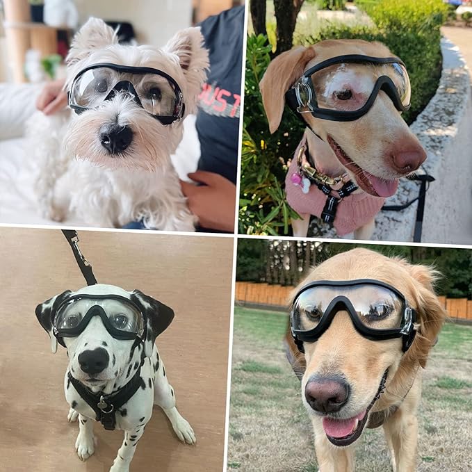PETLESO Dog Goggles Large Breed, Large Dog Sunglasses Eye Protection for Dogs Windproof Goggles for Medium Large Dog Riding Biking Driving, Clear
