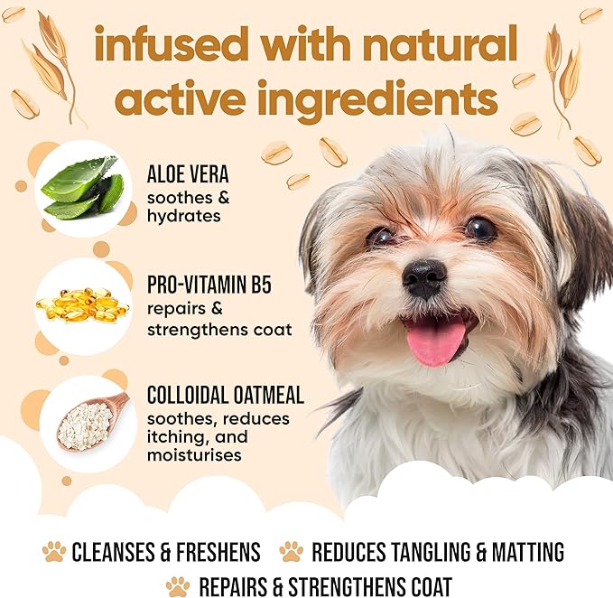 Oatmeal Dog Shampoo for Smelly Dogs (16.90oz) - Hypoallergenic & Itch Relief Formula, Gentle on Sensitive Skin, Includes Dog Shampoo and Conditioner - Essential Dog Grooming Supplies
