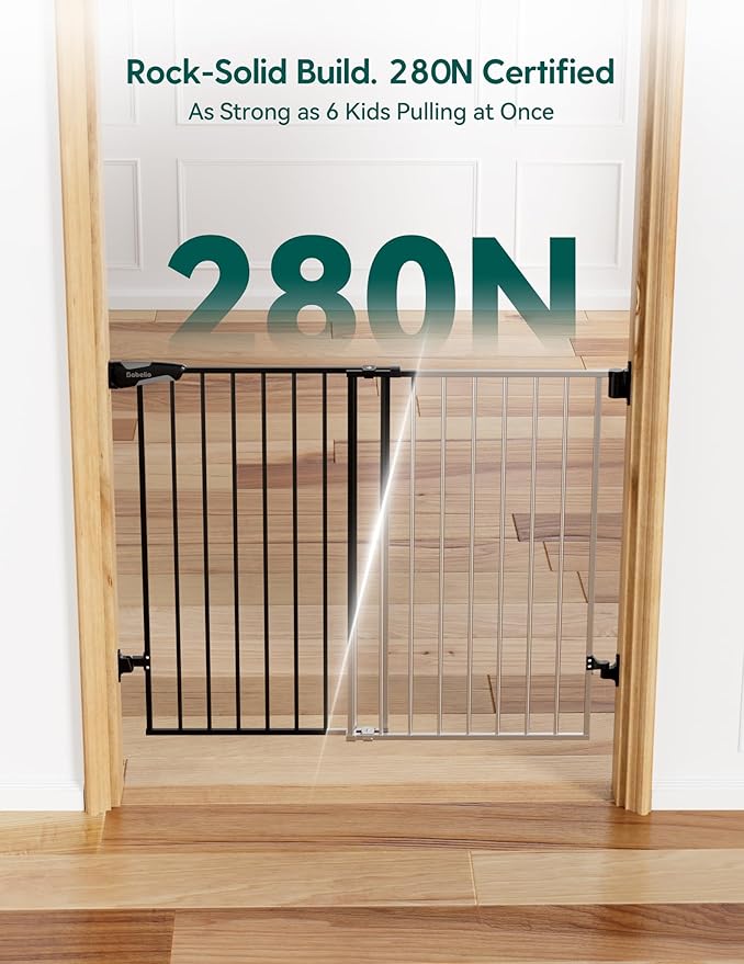 Babelio Baby Gate for Stairs, Kitchen & Doorways, No Bottom Bar| Easy Installation| One-Handed Operation| Auto-Close| Hardware Mount (Drill Needed) Safety Dog Gate (Black-B17, 29-49" W, 28" H)