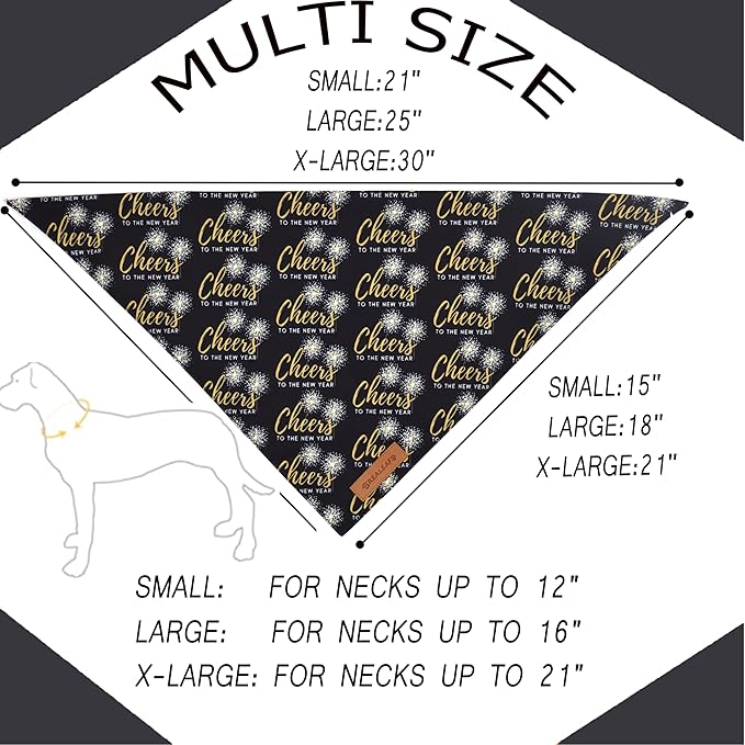 Realeaf New Year Dog Bandanas 2 Pack, Cheers to The New Year Dog Scarf for Boy and Girl, Premium Durable Fabric, Holiday Bandana for Small and Medium Dogs Cats Pets (Small)