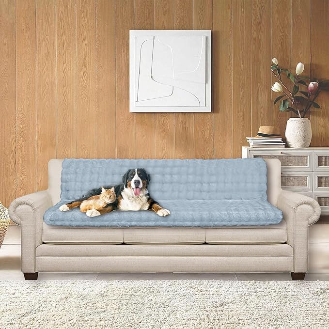 Waterproof Dog Bed Cover, Dog Pad Soft Plush Pet Blanket with Anti-Slip Back for Bed Couch Sofa, Furniture Protector for Small, Medium and Large Dogs and Cats (Light Gray-Bubble, 82"x120")
