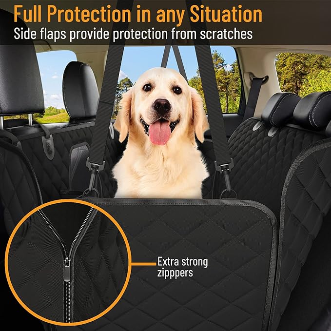 Active Pets Dog Car Seat Cover for Back Seat, Waterproof Pet Protection Hammock, SUV Truck Car Backseat Protector with Safety Features, Black